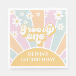 Groovy One pastel Retro Sunshine daisy boho Servet