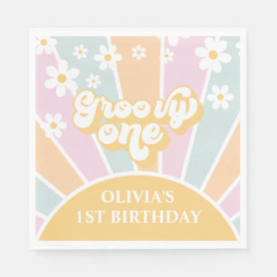 Groovy One pastel Retro Sunshine daisy boho Servet