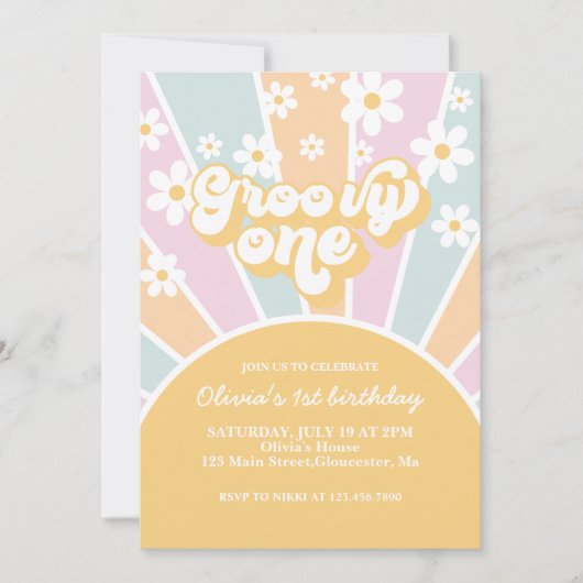 Groovy One Pastel Retro Zonneschijn madelief boho  Kaart (Voorkant)