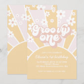 Groovy One Pastel Retro Zonneschijn roze madeliefj Kaart (Voorkant / Achterkant)