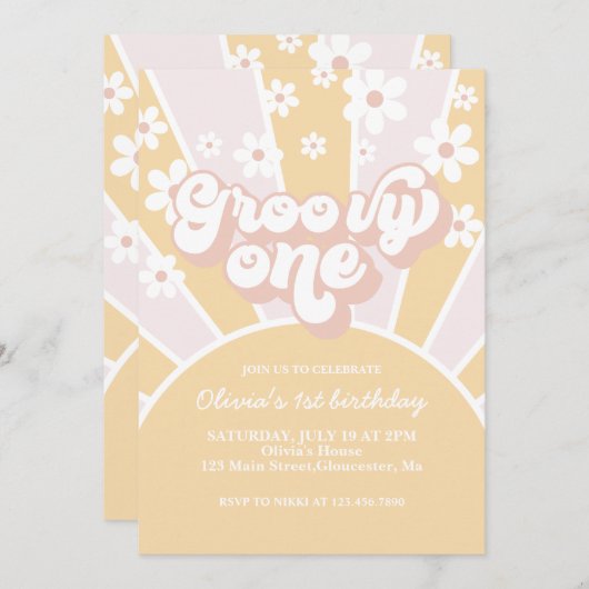 Groovy One Pastel Retro Zonneschijn roze madeliefj Kaart (Voorkant / Achterkant)