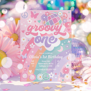 Groovy One Pastel Roze Regenboog 1e Verjaardagsfee Kaart