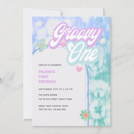Groovy One Pastel Tie Dye 1st Birthday Party Uitno Kaart (Voorkant)