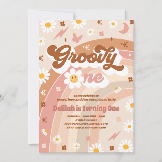 Groovy One Peace Love Party Rainbow Birthday Party Kaart (Voorkant)