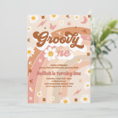 Groovy One Peace Love Party Rainbow Birthday Party Kaart (Staand voorkant)