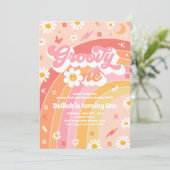 Groovy One Peace Love Party Rainbow Birthday Party Kaart (Staand voorkant)