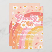 Groovy One Peace Love Party Rainbow Birthday Party Kaart (Voorkant / Achterkant)