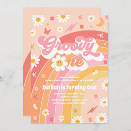Groovy One Peace Love Party Rainbow Birthday Party Kaart