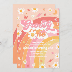 Groovy One Peace Love Party Rainbow Birthday Party Kaart