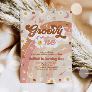 Groovy One Peace Love Party Rainbow Birthday Party Kaart