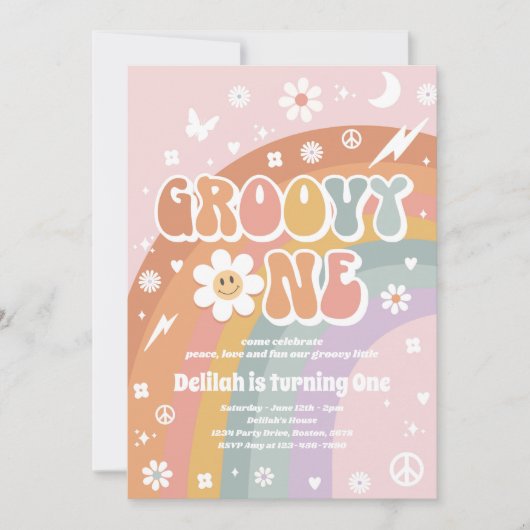 Groovy One Peace Love Party Rainbow Birthday Party Kaart (Voorkant)