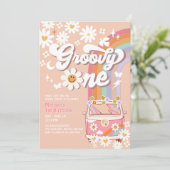 Groovy ONE Pink Daisy Rainbow Hippie 1e verjaardag Kaart (Staand voorkant)