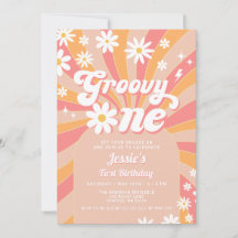 Groovy One Pink Daisy Sunshine Retro 1e Verjaardag