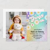 Groovy One Portret 1e verjaardag Uitnodiging (Voorkant / Achterkant)