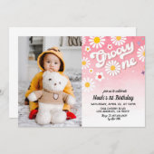 Groovy One Portret 1e verjaardag Uitnodiging (Voorkant / Achterkant)