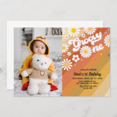 Groovy One Portret 1e verjaardag Uitnodiging (Voorkant / Achterkant)