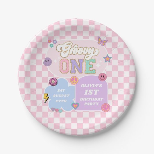 Groovy One Preppy Patch 1e verjaardagsfeestje Papieren Bordje (Voorkant)