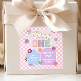 Groovy One Preppy Patch 1e Verjaardagsfeestje Vierkante Sticker