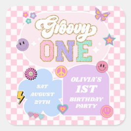Groovy One Preppy Patch 1e verjaardagsfeestje Vierkante Sticker