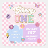 Groovy One Preppy Patch 1e verjaardagsfeestje Vierkante Sticker (Voorkant)
