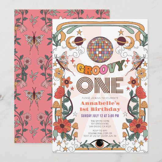 Groovy One Psychedelic Retro Girl 1e verjaardag Kaart (Voorkant / Achterkant)