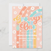 Groovy One Rainbow Daisy Retro 1e verjaardagsfeest Kaart (Voorkant)