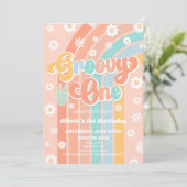 Groovy One Rainbow Daisy Retro 1e verjaardagsfeest Kaart (Staand voorkant)