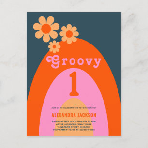 Groovy One Regenboog 1e Verjaardagsfeestje Uitnodiging Briefkaart