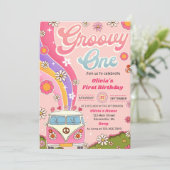 Groovy One Regenboog Bloemen 1e Verjaardagsfeest Kaart (Staand voorkant)