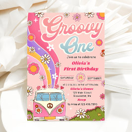 Groovy One Regenboog Bloemen 1e Verjaardagsfeest Kaart