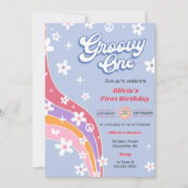 Groovy One Regenboog Bloemen 1e Verjaardagsfeest Kaart (Voorkant)