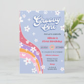 Groovy One Regenboog Bloemen 1e Verjaardagsfeest Kaart (Staand voorkant)