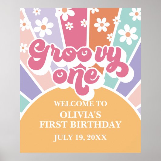 Groovy One Regenboog Zonneschijn madeliefje Poster (Voorkant)