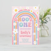 Groovy One Retro 1e verjaardag Uitnodiging (Staand voorkant)