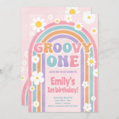 Groovy One Retro 1e verjaardag Uitnodiging (Voorkant / Achterkant)