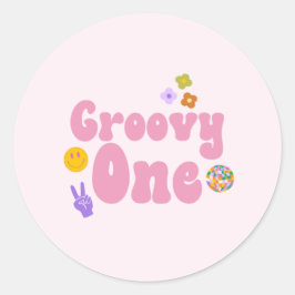Groovy One Retro 70's eerste verjaardag Ronde Sticker