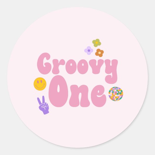 Groovy One Retro 70's eerste verjaardag Ronde Sticker (Voorkant)