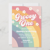 Groovy One Retro 70s Rainbow Daisy 1e verjaardag Kaart (Voorkant)