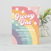 Groovy One Retro 70s Rainbow Daisy 1e verjaardag Kaart (Staand voorkant)