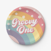 Groovy One Retro 70s Rainbow Daisy 1e verjaardag Papieren Bordje (Voorkant)