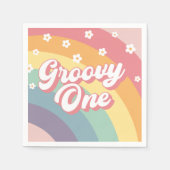 Groovy One Retro 70s Rainbow Daisy 1e verjaardag Servet (Voorkant)