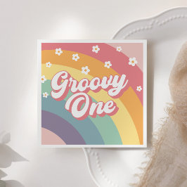Groovy One Retro 70s Rainbow Daisy 1e verjaardag Servet