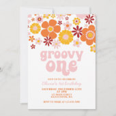 Groovy One Retro Bloem 1e Verjaardag Kaart (Voorkant)