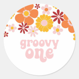 Groovy One Retro Bloem 1e verjaardag Ronde Sticker