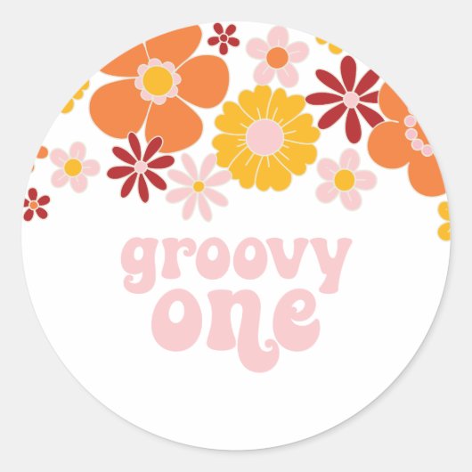 Groovy One Retro Bloem 1e verjaardag Ronde Sticker (Voorkant)