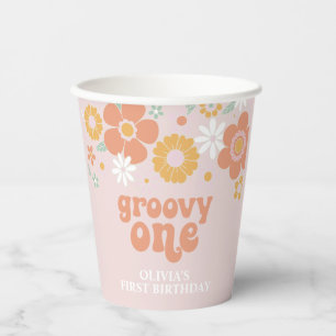 Groovy One Retro Bloem eerste verjaardag Papieren Bekers