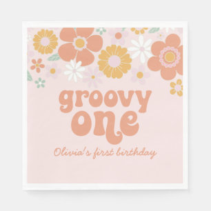 Groovy One Retro Bloem eerste verjaardag Servet