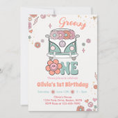Groovy One Retro Bloemen 1e Verjaardag Uitnodiging (Voorkant)