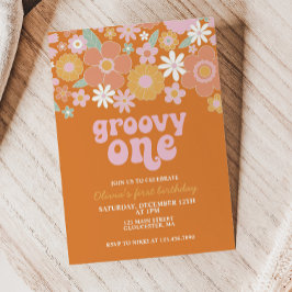 Groovy One Retro Bloemen eerste verjaardag Kaart