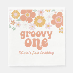 Groovy One Retro Bloemen eerste verjaardag Servett Servet